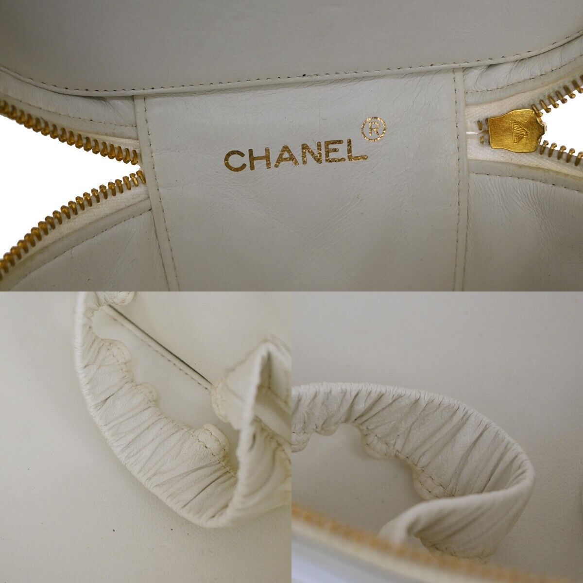 CHANEL Logo Matelasse Vanity Hand Bag Leather White GHW France Vintage 96RH435