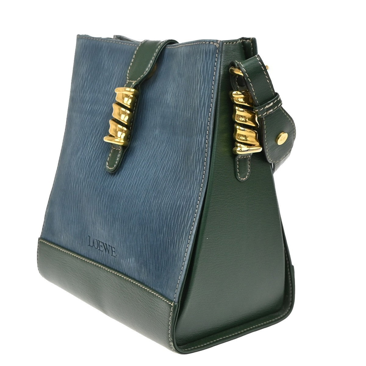 LOEWE Velazquez Logo Shoulder Bag Suede Leather Green Blue GHW Spain 97MA549