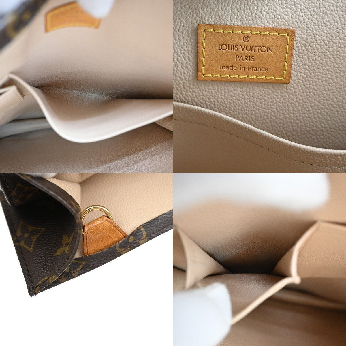 LOUIS VUITTON Logo Sac Plat Hand Tote Bag Monogram Leather Brown M51140 13SA100