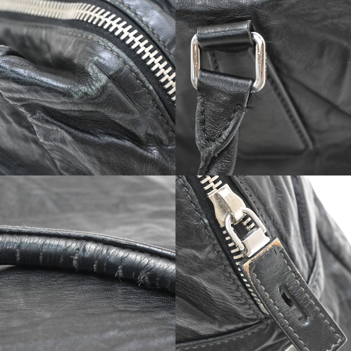 PRADA MILANO Logo Business Shoulder Hand Tote Bag Leather Black Sliver 76KP343