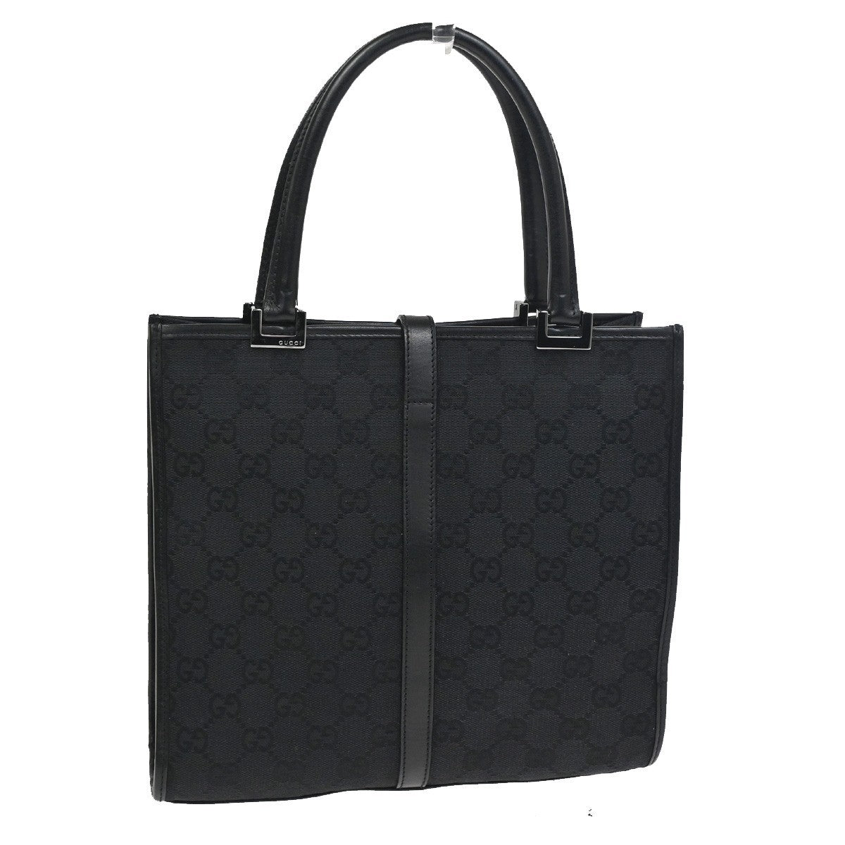 GUCCI Jackie GG Top Handle Tote Hand Bag Canvas Leather Black SHW Italy 30RL903