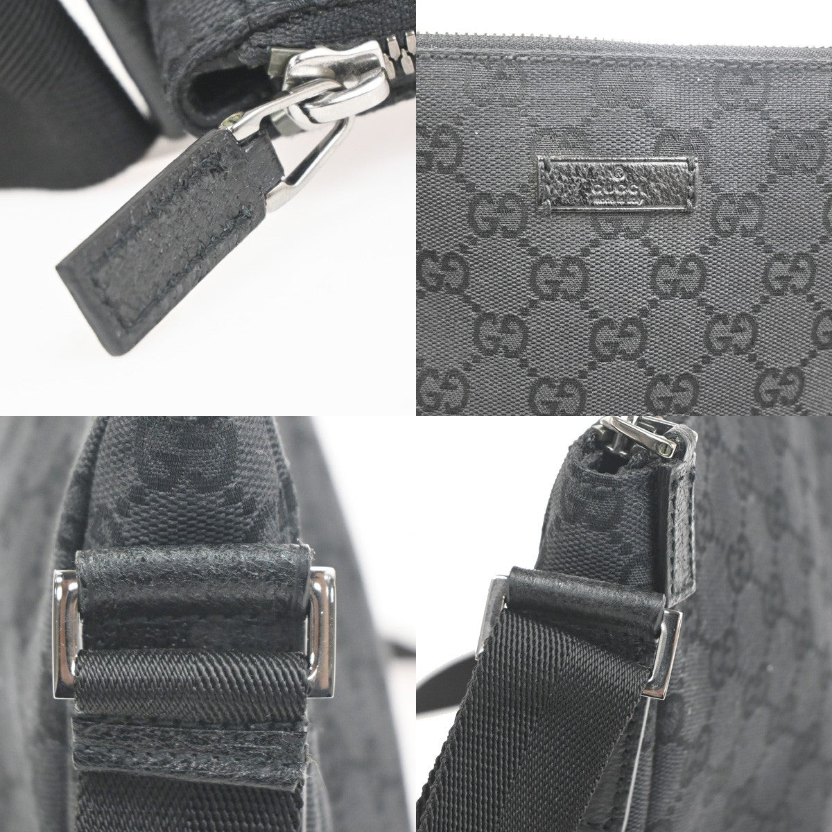 GUCCI Logo GG Pattern Cross Body Shoulder Bag Canvas Leather Black Italy 35RL902