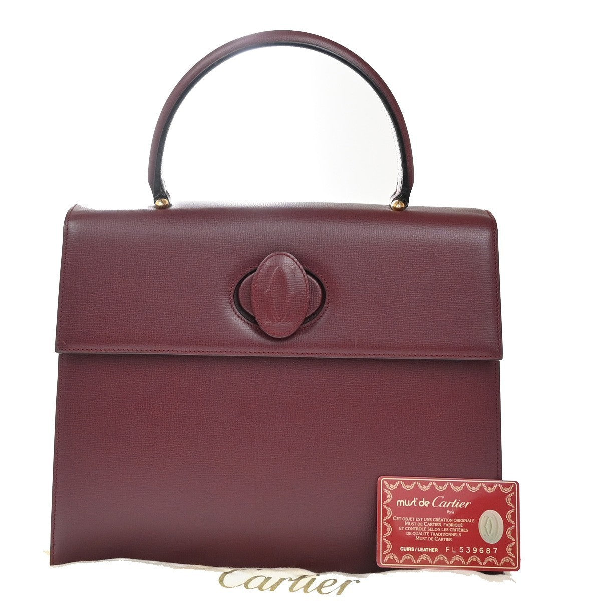 MUST DE CARTIER Logo Top Handle Hand Bag Leather Red 74RP125