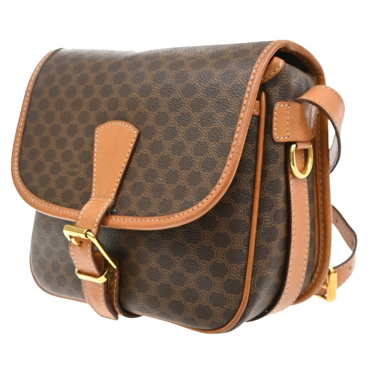 CELINE Logo Macadam Pattern Shoulder Bag PVC Leather Brown GHW Italy 67EG395