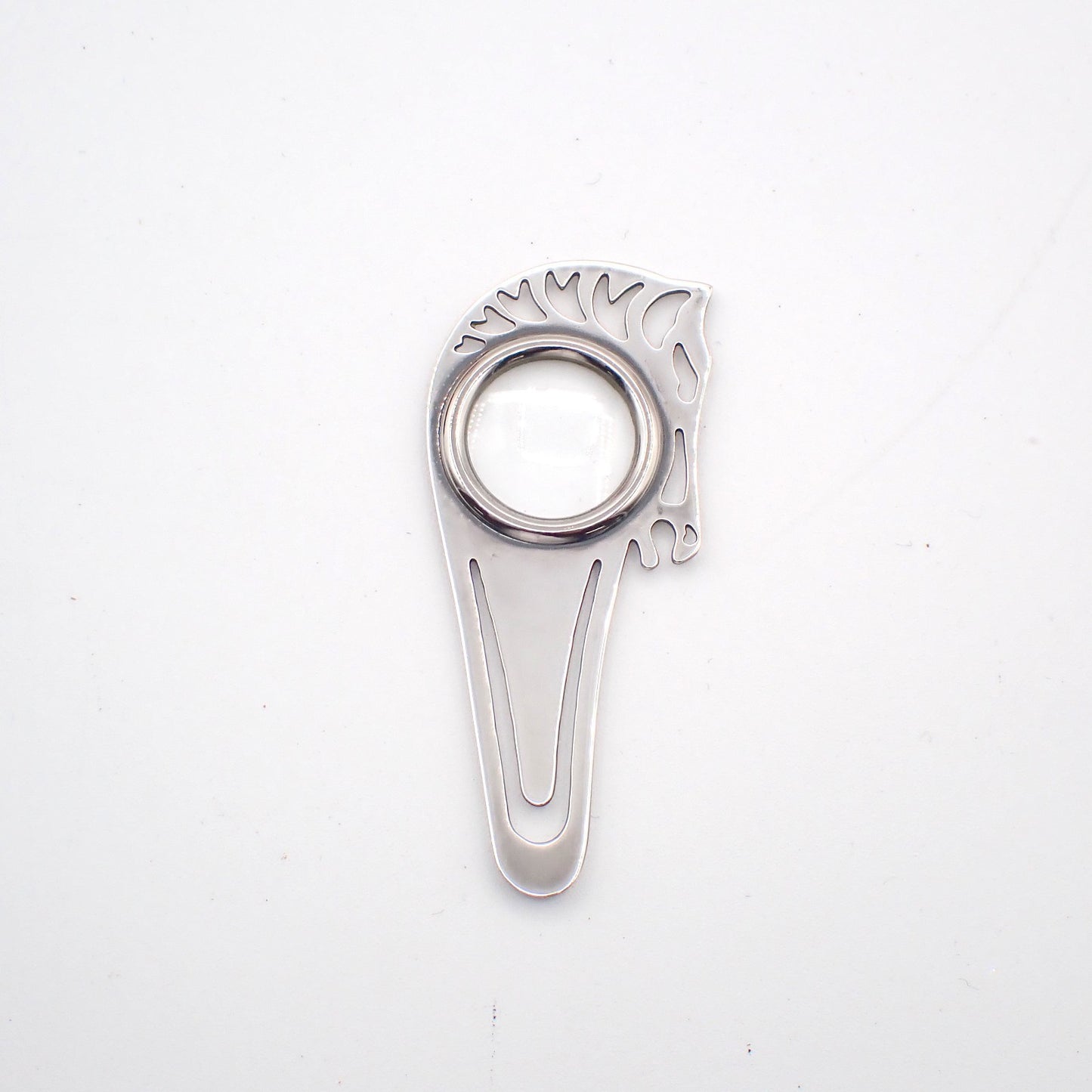 HERMES Horse Head Cheval Bookmark Magnifying Glass Silver Metal 60RL938