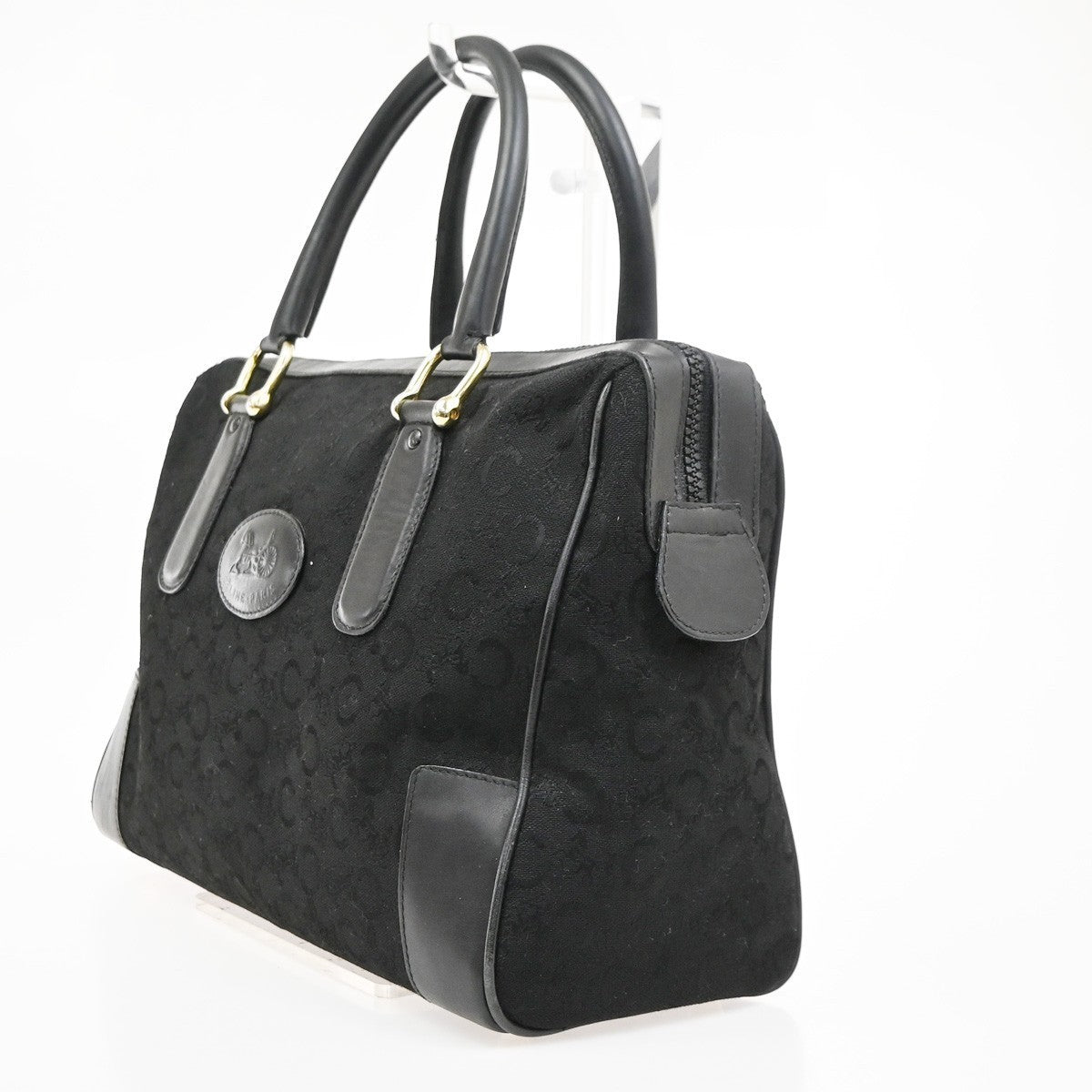 CELINE Logo C Macadam Horse Carriage Hand Bag Canvas Leather Black GHW 32MA687