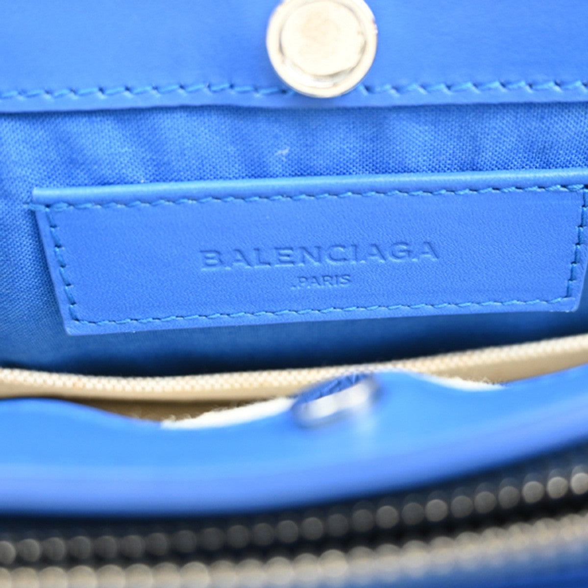 BALENCIAGA LOGO Navy Pochette Shoulder Bag Canvas Leather WE BE 62KC089