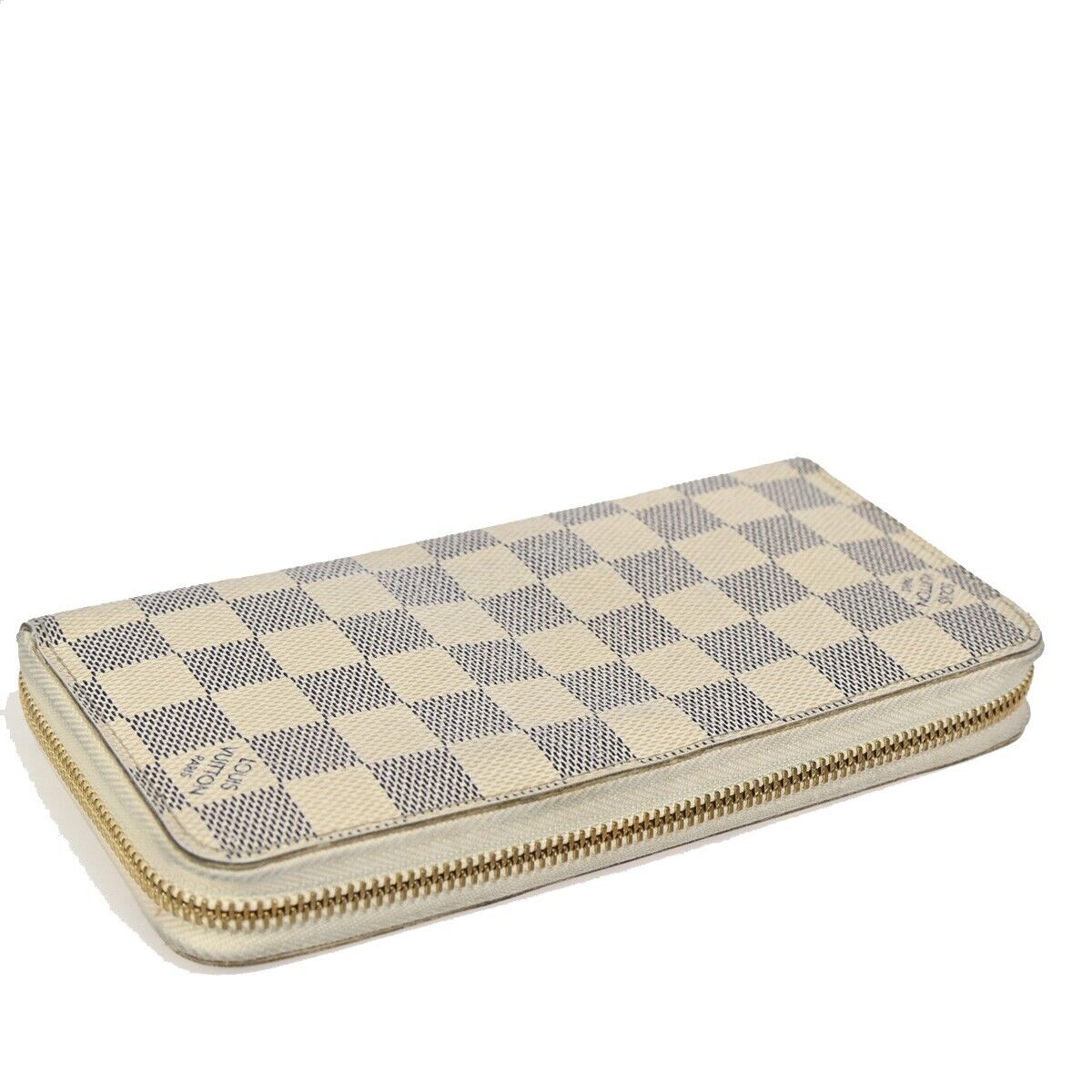 LOUIS VUITTON Long Zippy Wallet Purse Damier Azur Leather White N60019 32SH751