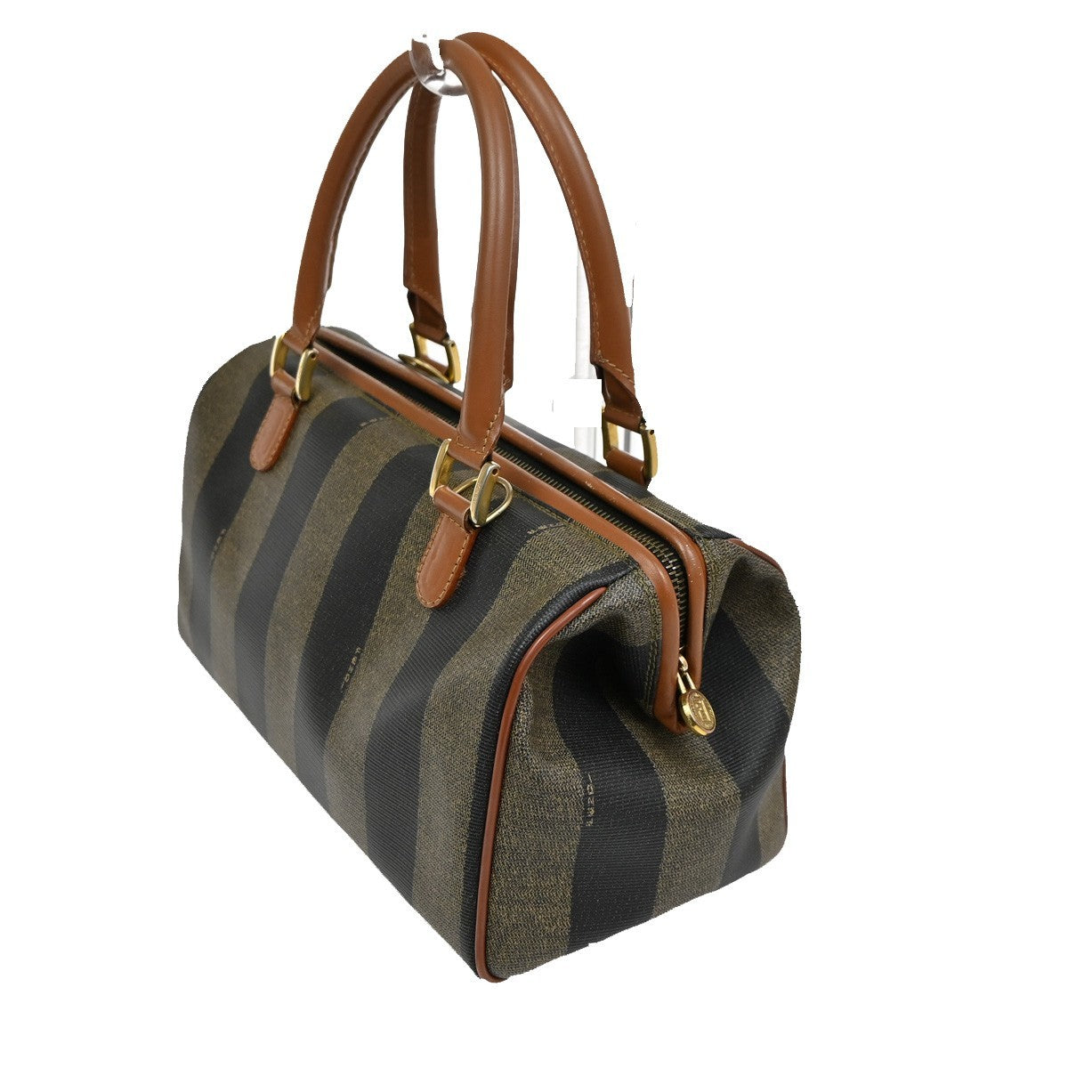 FENDI Logo Pequin Mini Hand Bag PVC Leather Brown GHW Made in Italy 34RF807