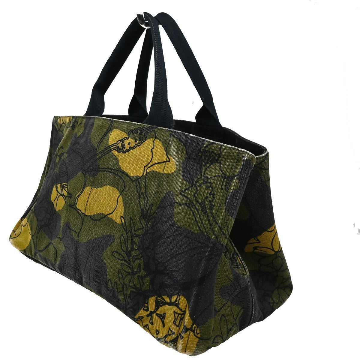 PRADA Plate Logo Canapa Hand Bag  Canvas Camouflage Green 83TA399