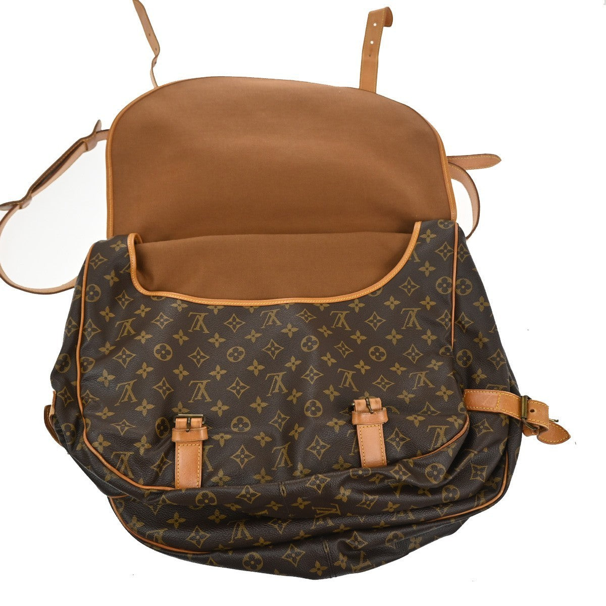 LOUIS VUITTON Logo Saumur 43 Shoulder Bag Monogram Leather Brown M42252 98MA210
