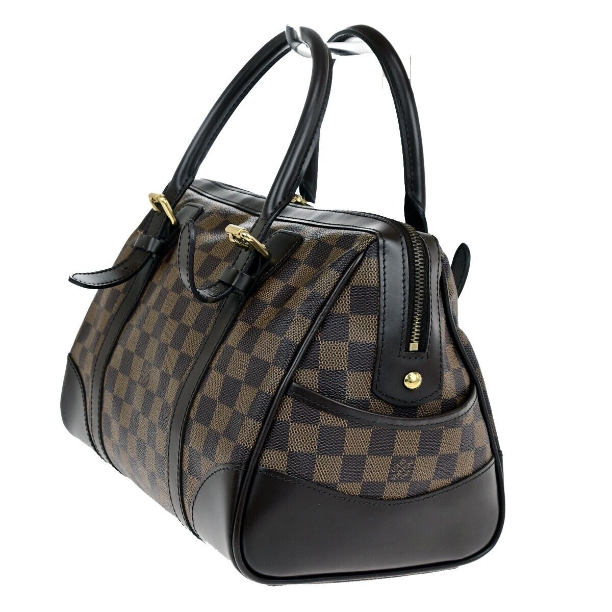 LOUIS VUITTON Logo Berkeley Hand Bag Damier Ebene Leather Brown N52000 50ED095