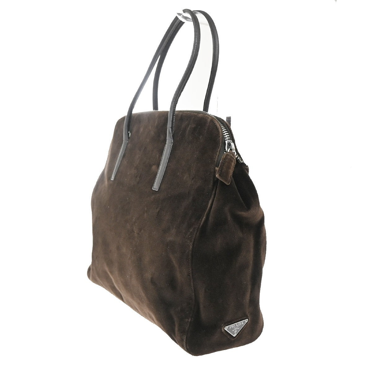 PRADA MILANO Logo Tote Shoulder Hand Bag Velvet Leather Brown SHW Italy 62MA207