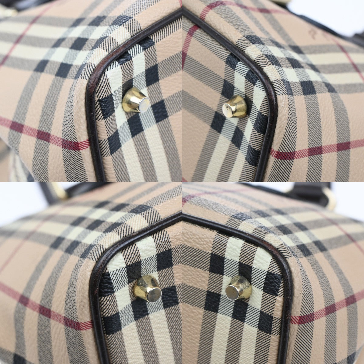BURBERRY Nova Check Buckle Hand Bag PVC Leather Beige Brown GHW 32RL656