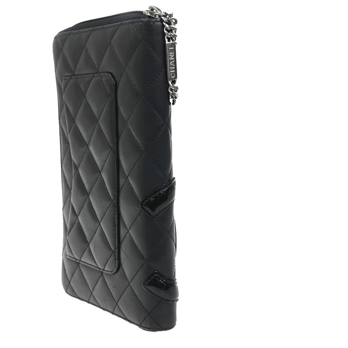 CHANEL CC Cambon Line Zip Around Long Wallet Patent Leather Black Spain 39KD046