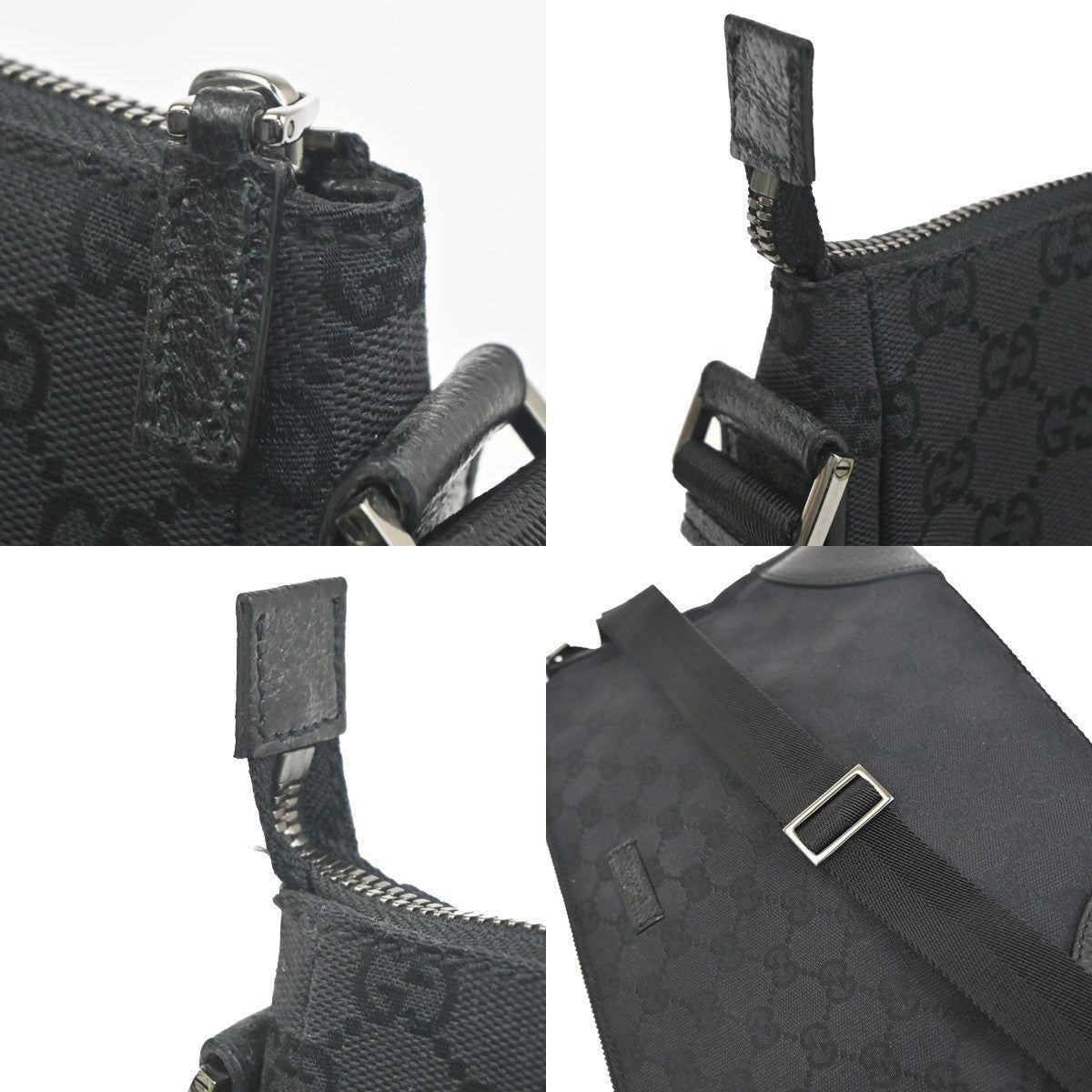 GUCCI Logo GG Pattern Cross Body Shoulder Bag Canvas Leather Black Italy 35RL902