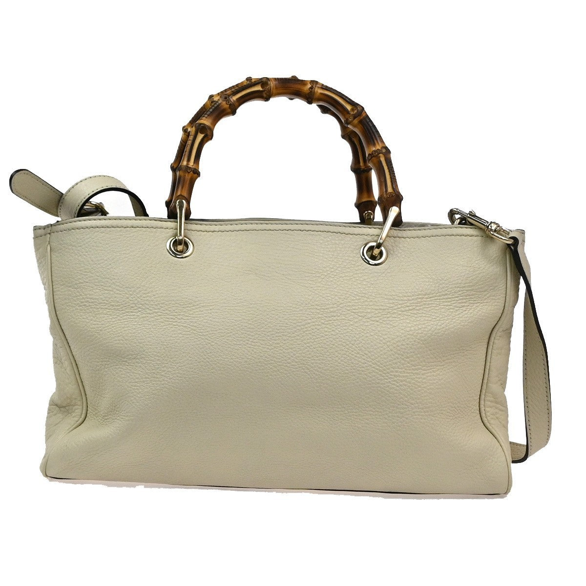 GUCCI Logo Bamboo 2Way Handbag Leather White GHW made in Italy 70TA662