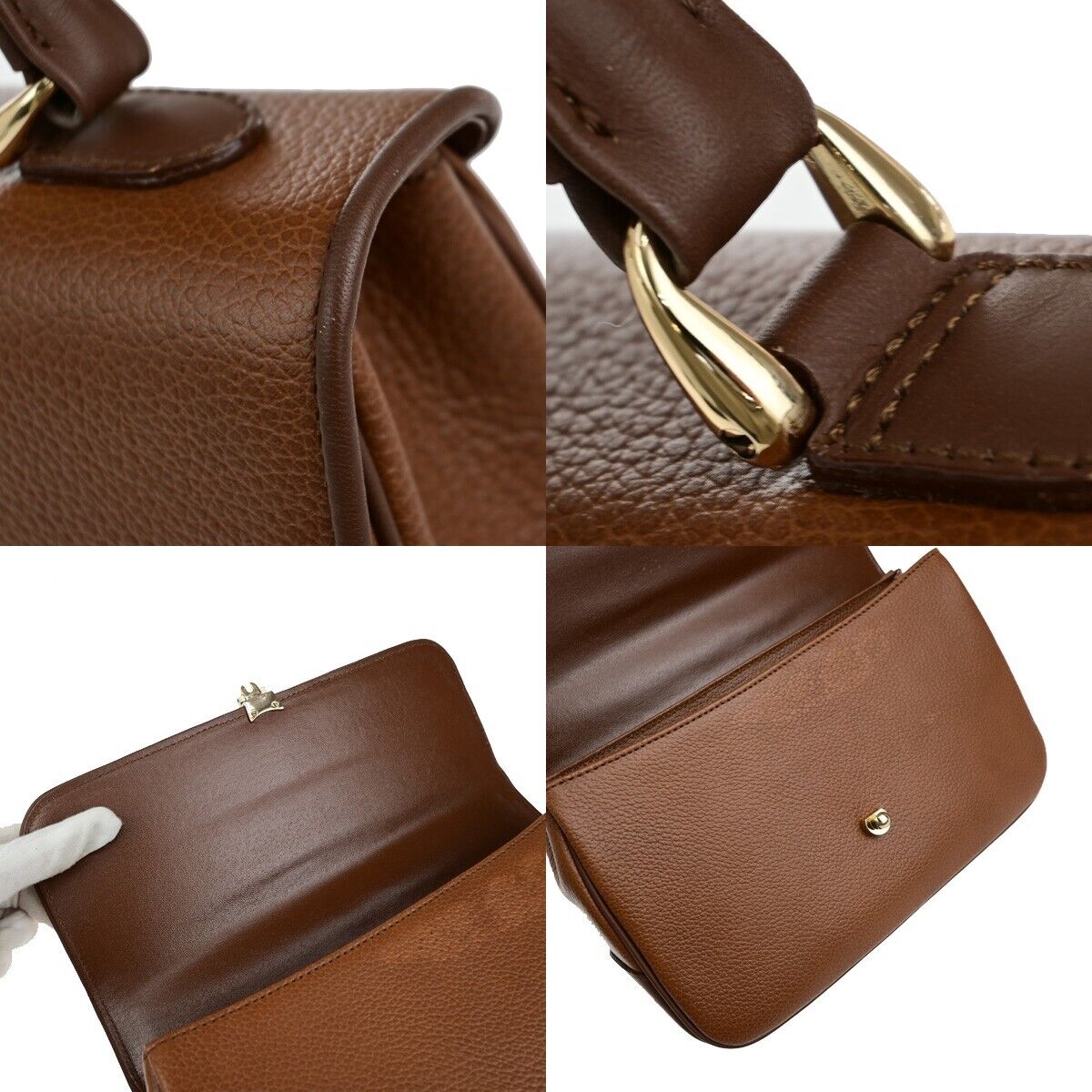 Burberrys Logo Nova Check Top Handle Hand Bag Leather Brown GHW 61ED329