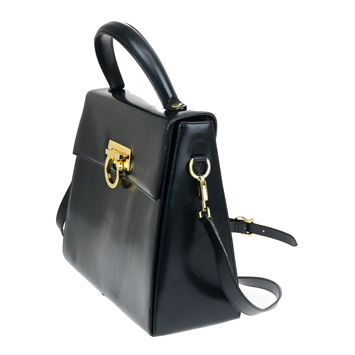 SALVATORE FERRAGAMO Logo Gancini 2Way Shoulder Hand Bag Leather Blue GHW 34YF576
