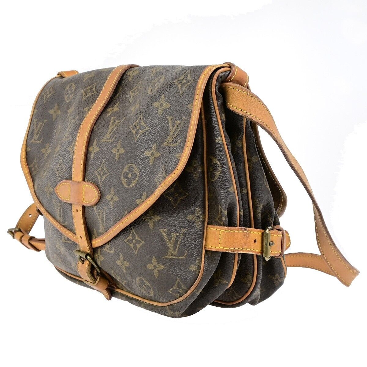 LOUIS VUITTON Logo Saumur 30 Shoulder Bag Monogram Leather Brown M42256 88ED062