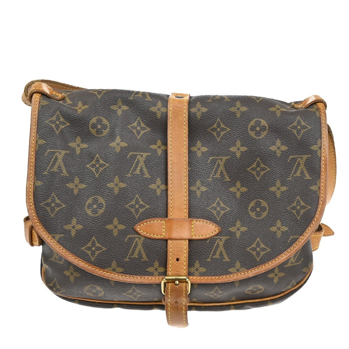 LOUIS VUITTON Logo Saumur 30 Shoulder Bag Monogram Leather Brown M42256 18TA319
