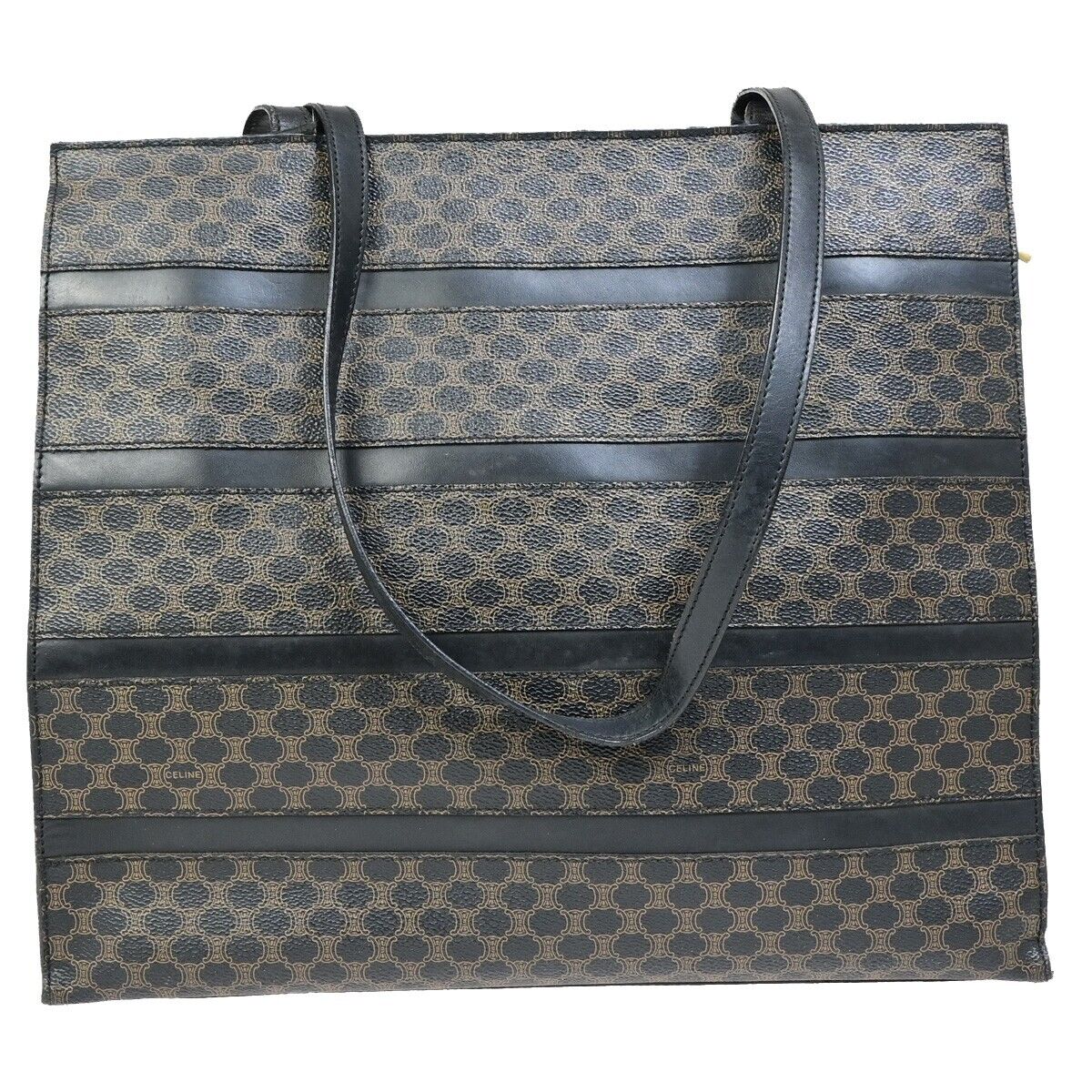 CELINE Logo Macadam Pattern Shoulder Tote Bag PVC Leather Black Italy 66EB346