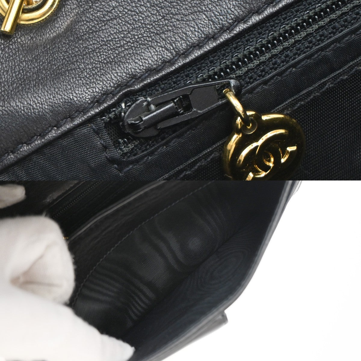 CHANEL CC Logo Mini Chain Wallet Shoulder Bag Patent Leather Black GHW 76RF666