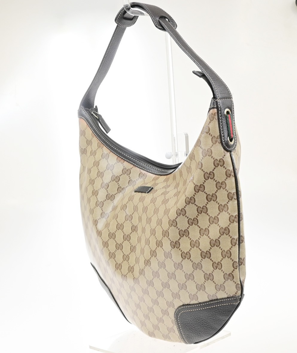 GUCCI Logo GG Crystal Sherry Shoulder Bag PVC Leather Brown GHW Italy 87MA714