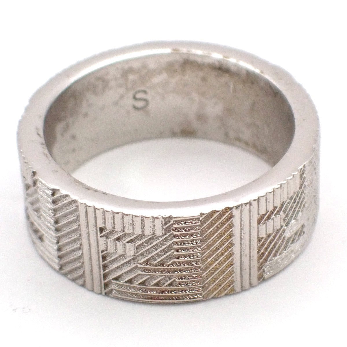 FENDI Logo Zucca Shadow FF Ring Size S Silver Plated Italy 01EG264