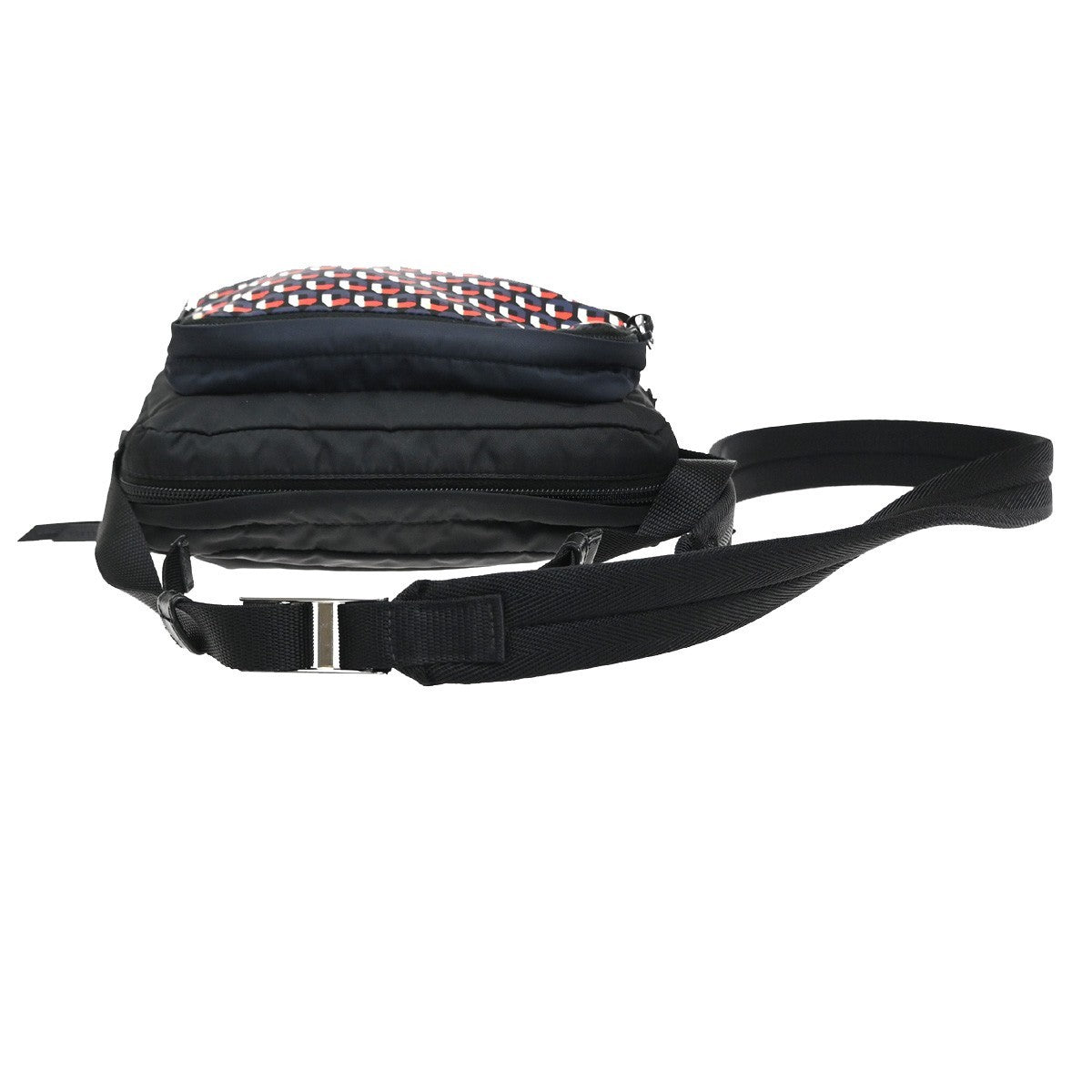 PRADA Logo Shoulder Hand Bag Nylon Leather Black Red Blue SHW Italy 70MA574