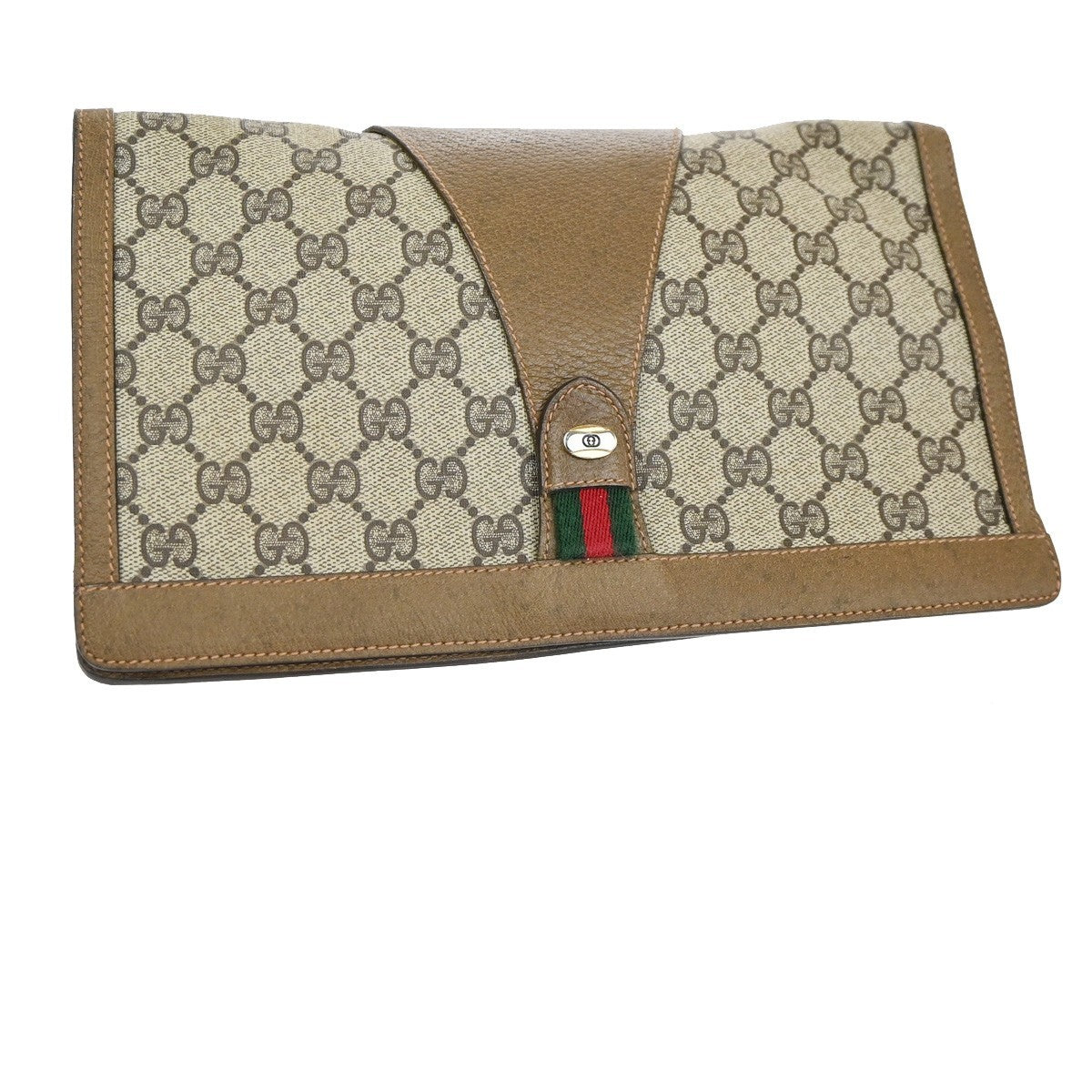 GUCCI GG Pattern Sherry Clutch Hand Bag PVC Leather Brown Italy 05TA586