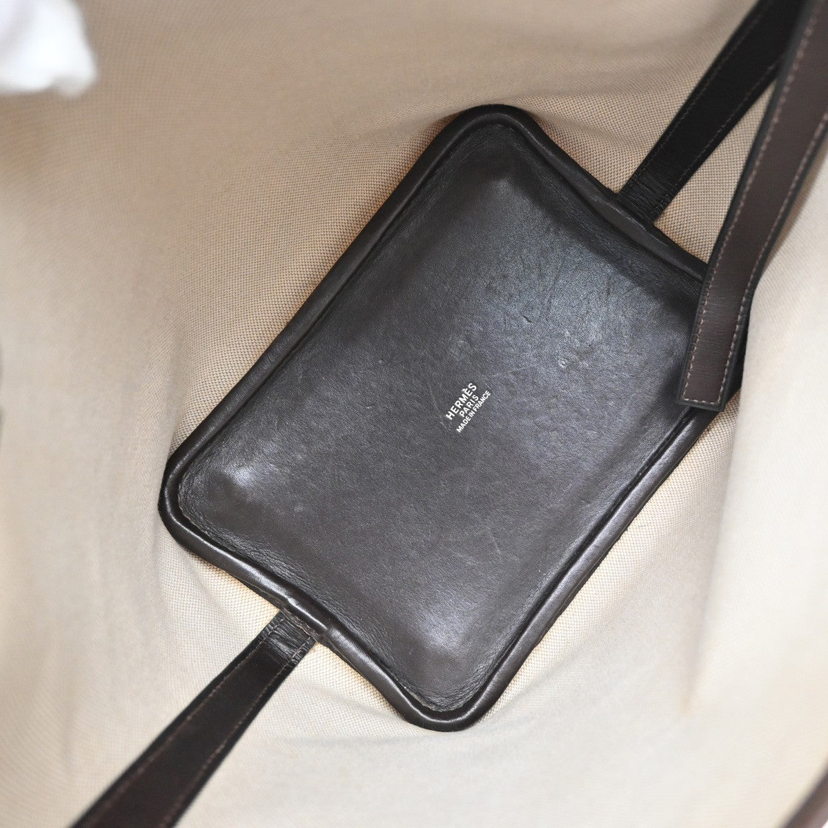 HERMES Logo Picotin 14 PM Hand Tote Bag Toile H Leather Brown SHW 689RL244