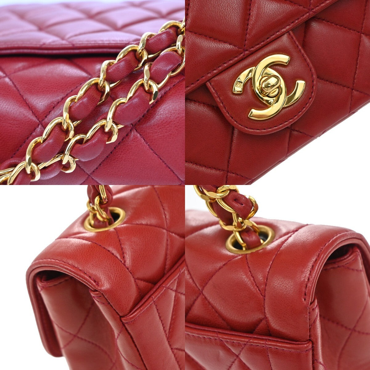 CHANEL CC Logo Mini Matelasse Chain Hand Bag Leather Red GHW Vintage 863RF268