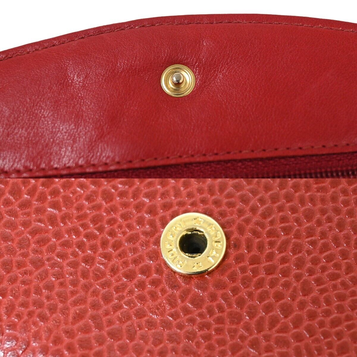 CHANEL CC Logo Chain Shoulder Bag Bifold Wallet Caviar skin Leather Red 671RJ655