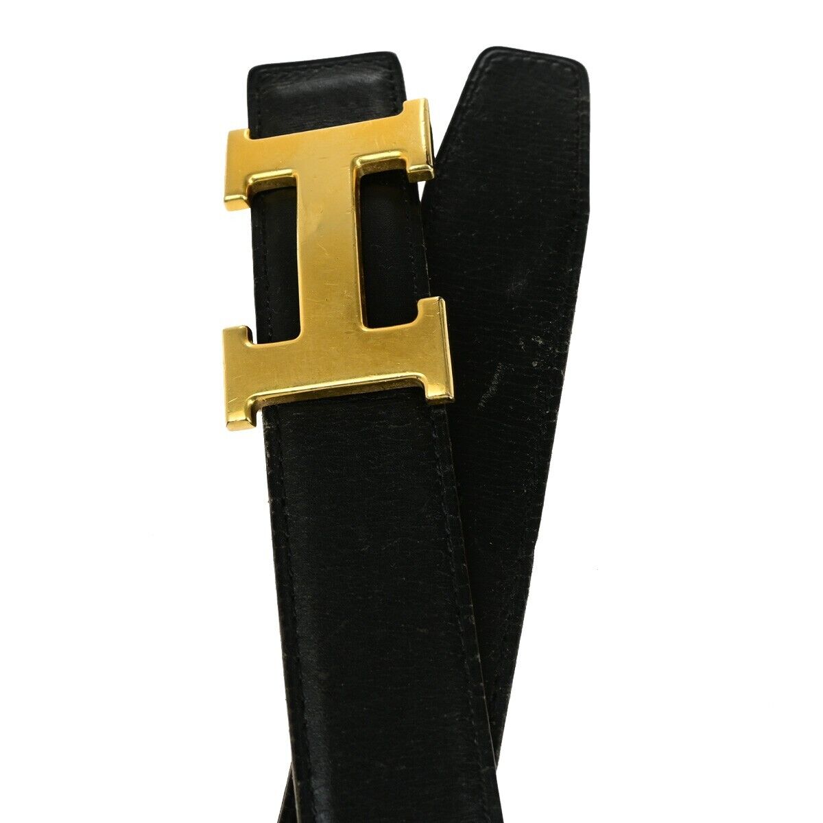 HERMES H Logo Constance Reversible Buckle Belt Leather #90 Black Brown 36YG749