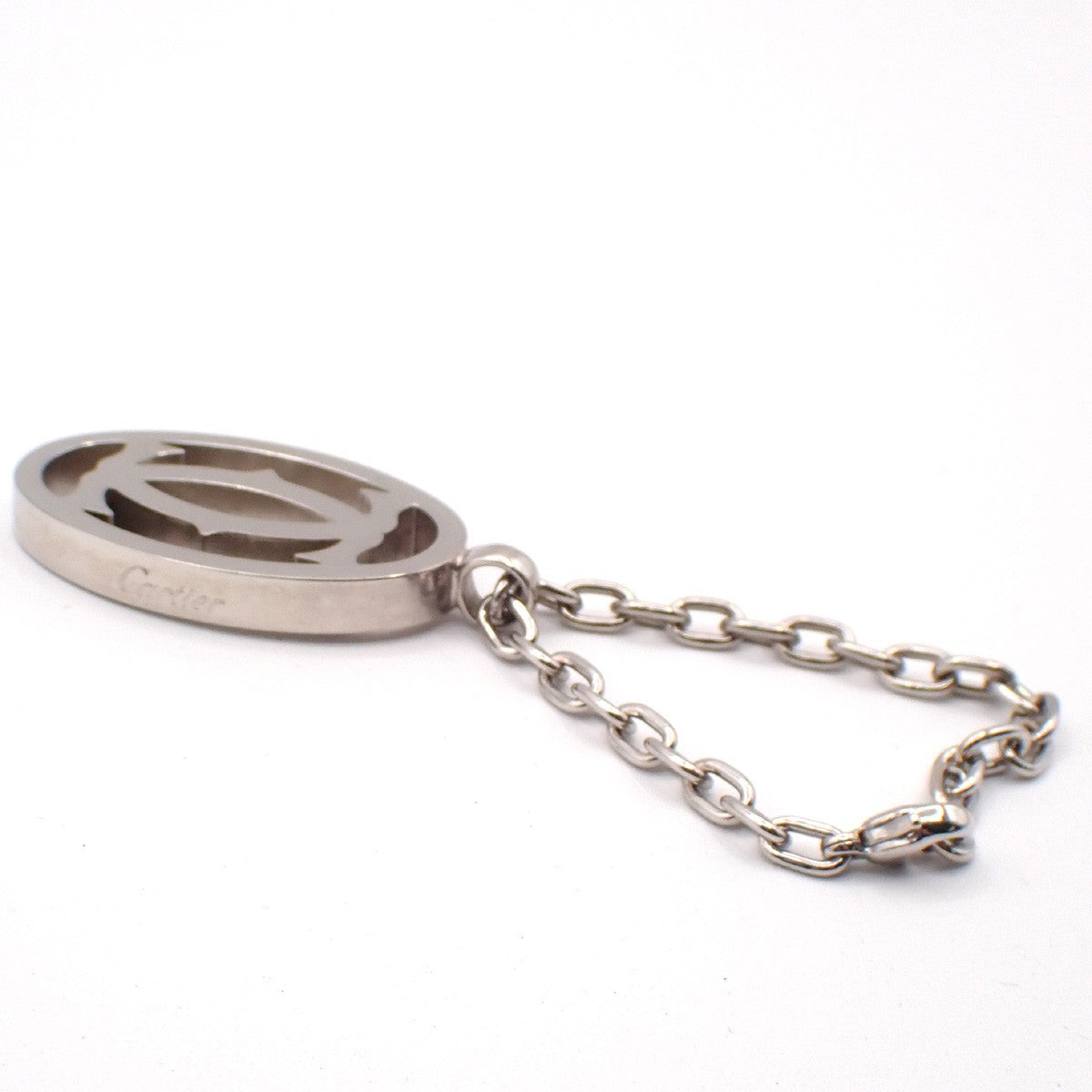 CARTIER 2C Logo Chain Bag Charm Key Ring Pendant Top Silver Accessory 07MA184