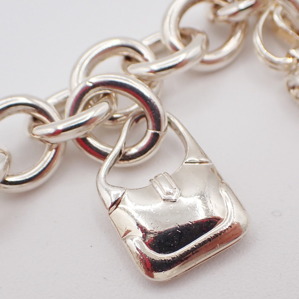 HERMES Logo Amulet 5 Charm Chain Bracelet Bangle Silver 925 France 649LC634