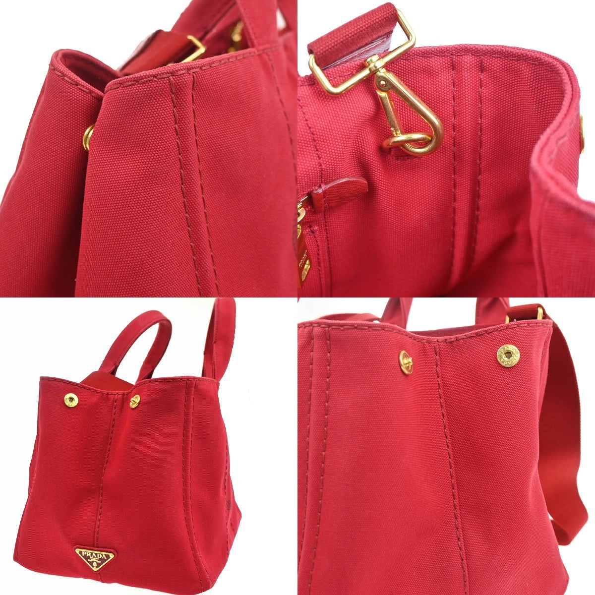 PRADA Logo Canapa 2Way Shoulder Hand Bag Canvas Leather Red GHW 79YH925