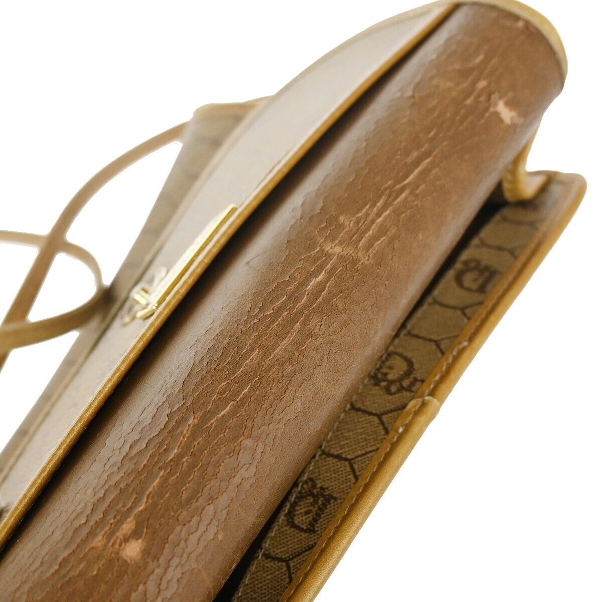 CHRISTIAN DIOR Logos Honeycomb Mini Shoulder Bag PVC Leather Brown Gold 67DA063