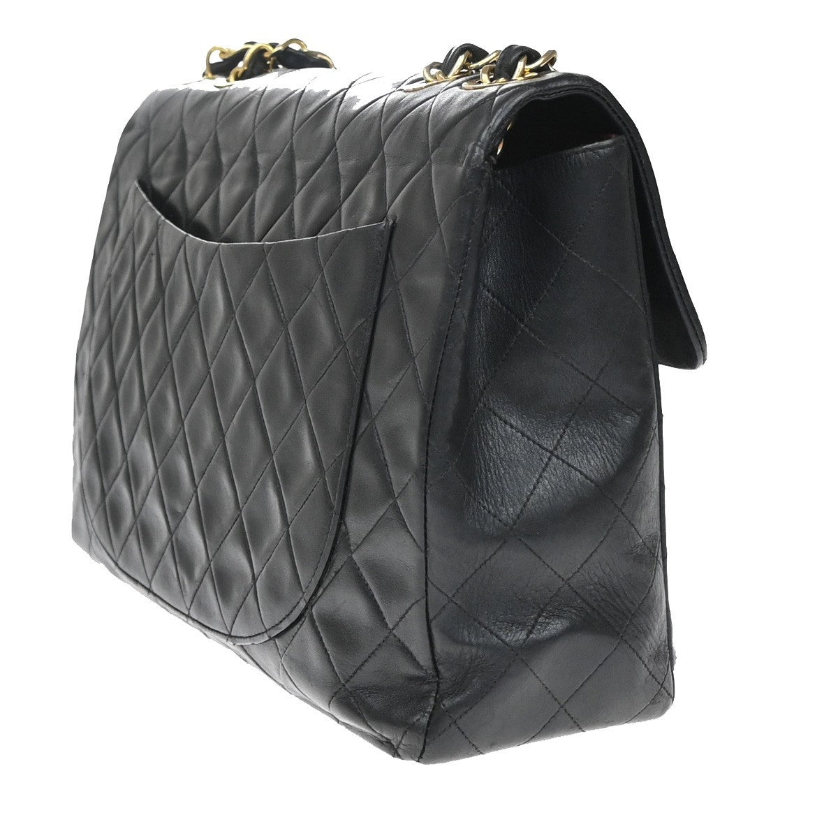 CHANEL CC Logo Maxi Jumbo Matelasse 34 Chain Shoulder Bag Leather Black 806RQ017