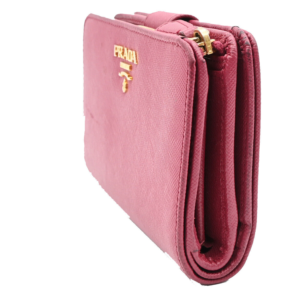 PRADA Logo Saffiano Bifold Wallet Purse Ibisco Pink GHW 69YE529