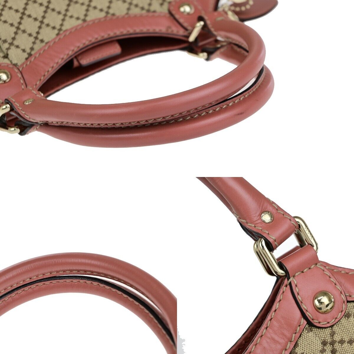 GUCCI Diamante Sukey Shoulder Bag Charm Canvas Leather Brown Pink 84EC855
