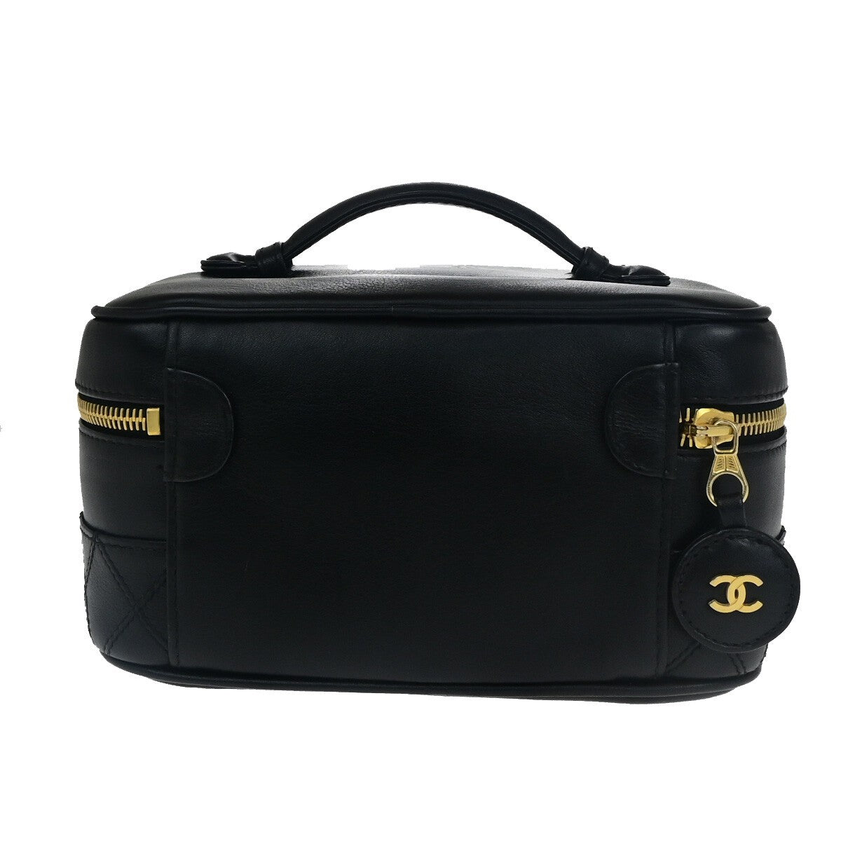 CHANEL CC Logo Bicolore Vanity Hand Bag Leather Black GHW Italy 77RK577