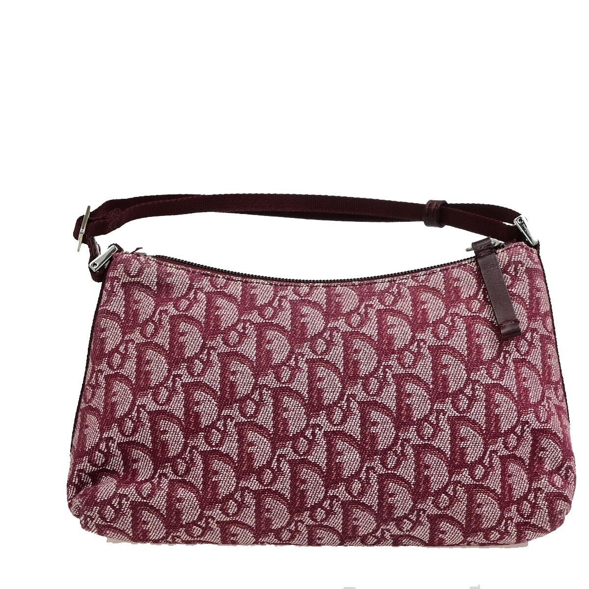 CHRISTIAN DIOR Logo Trotter Pattern Hand Bag Canvas Leather Red SHW 95EE049