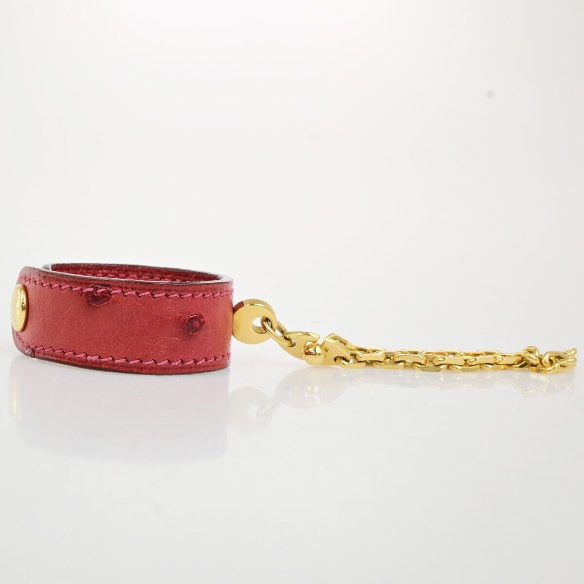 HERMES Logo Chain Glove Holder Exotic Leather Gold-plated Red Accessory 67KA565