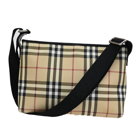 BURBERRY Logo Nova Check Shoulder Bag Canvas Leather Beige Black 38TA158