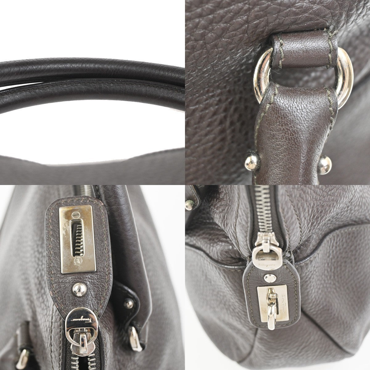 SALVATORE FERRAGAMO Gancini Hand Tote Bag Leather Brown SHW Italy 32KC800