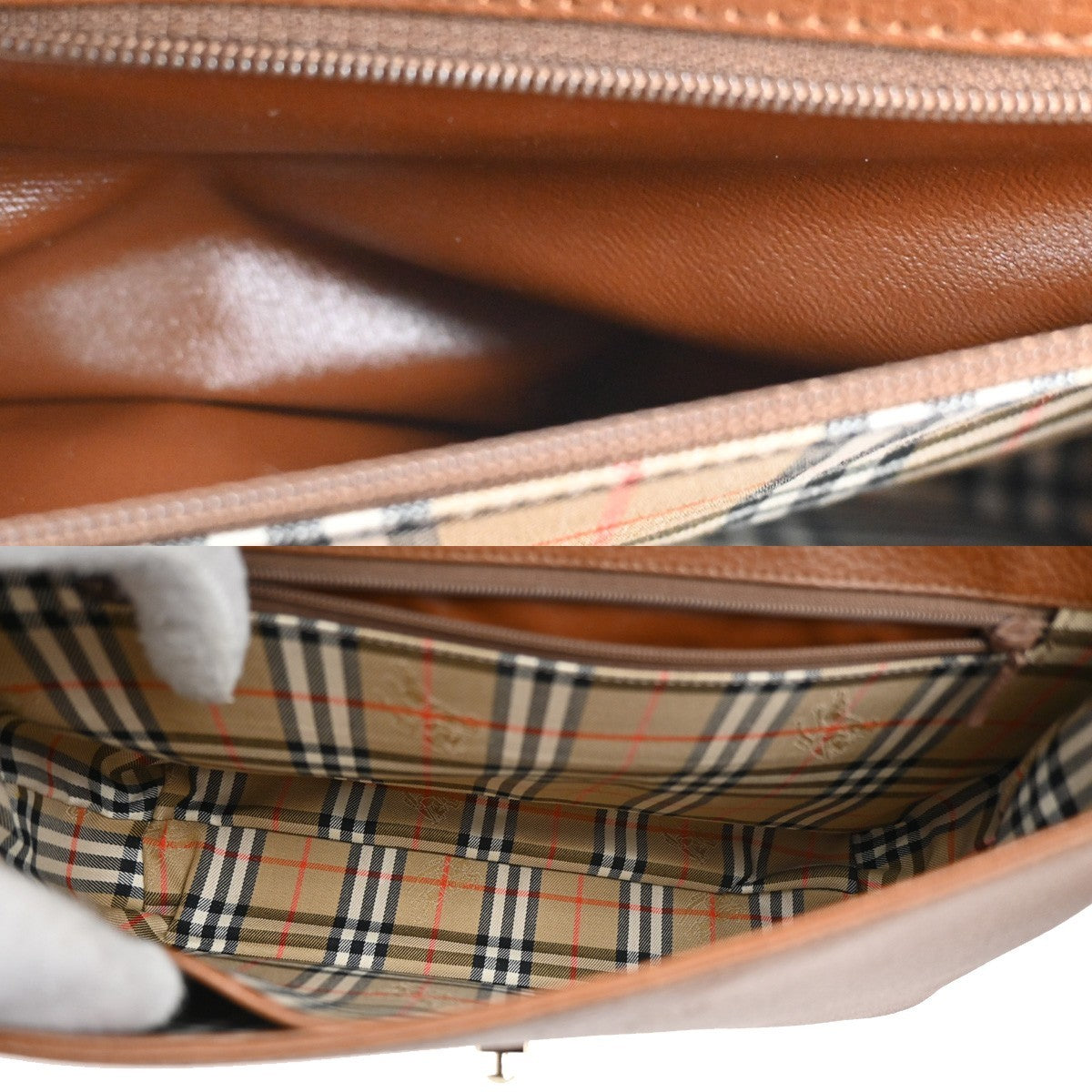 Burberrys Logo Nova Check Top Handle Hand Bag Leather Brown GHW 61KB854