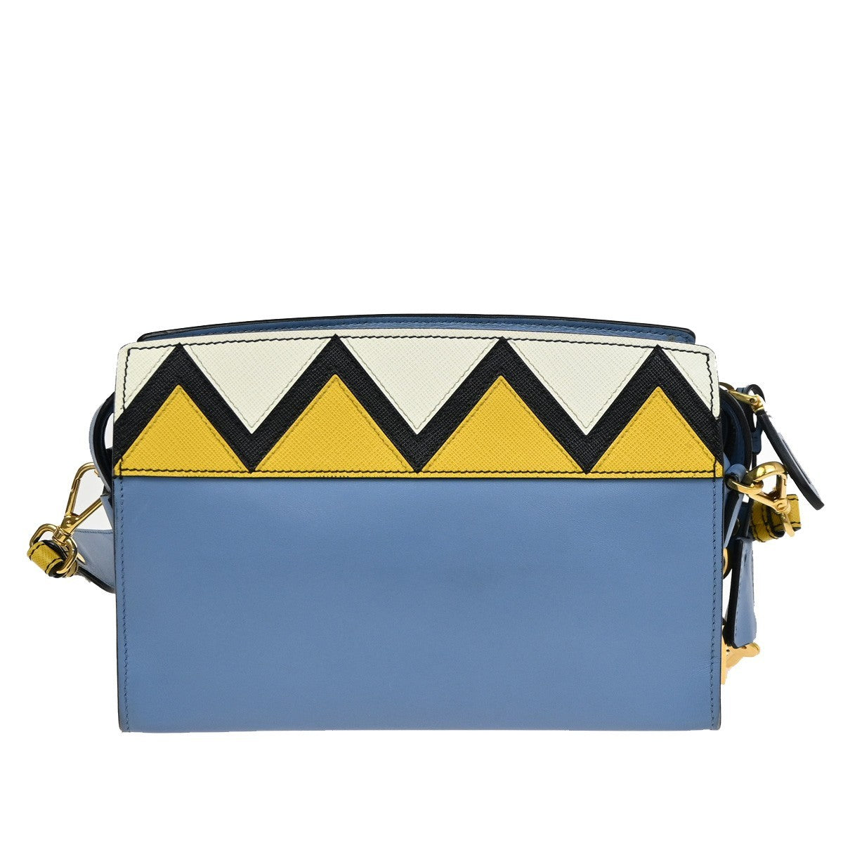 PRADA Esplanade Zig-Zag Crossbody Bag Leather Blue Yellow White GHW 99ZA218
