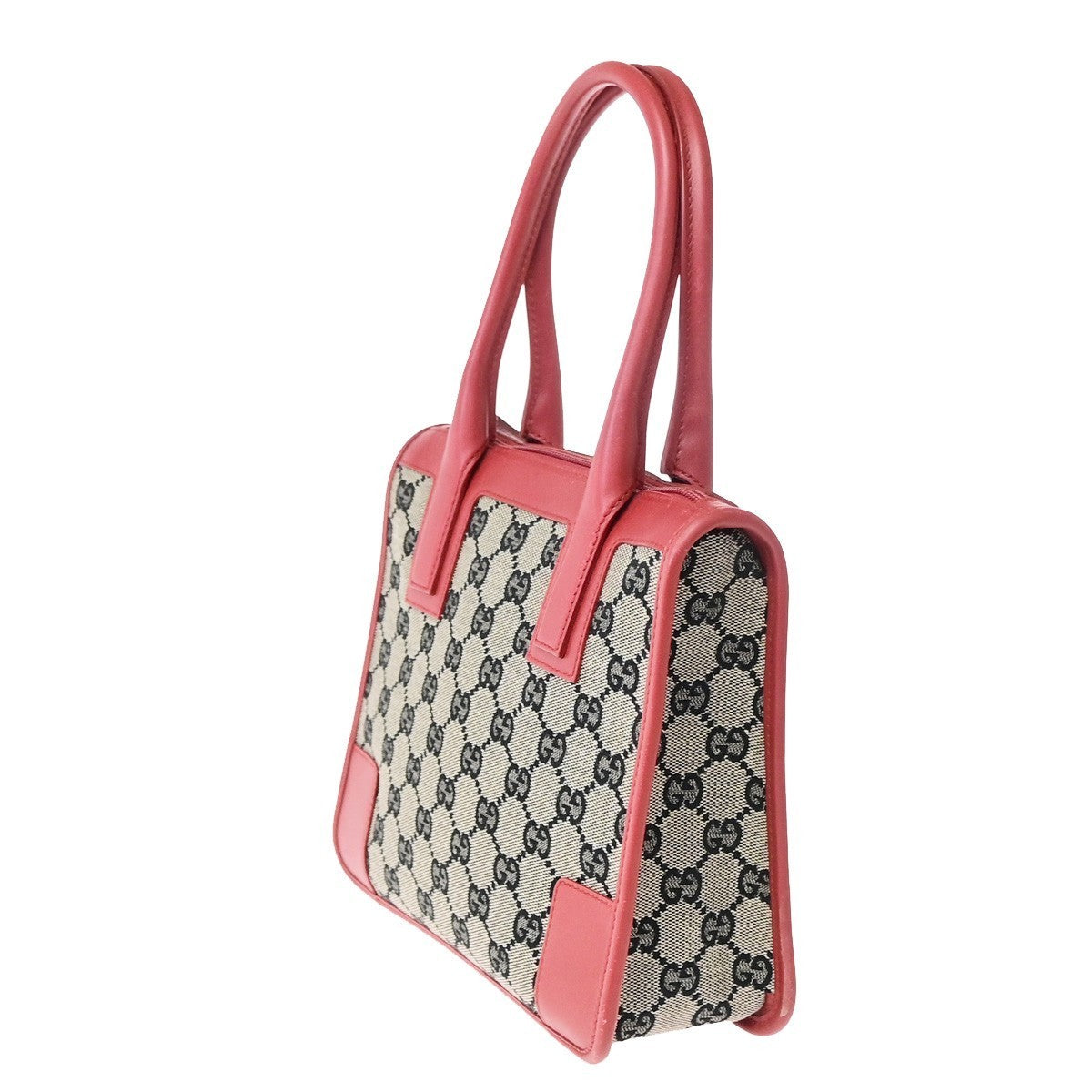 GUCCI Logo GG Pattern​ Hand Bag Canvas Leather Red Black GHW Italy 70KD119